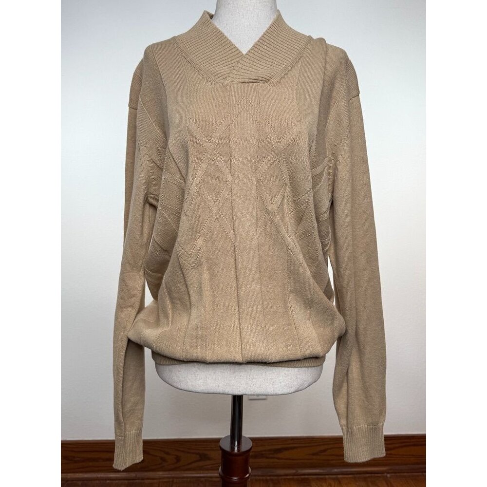 Perry Ellis Beige Cotton V-Neck Sweater Size M